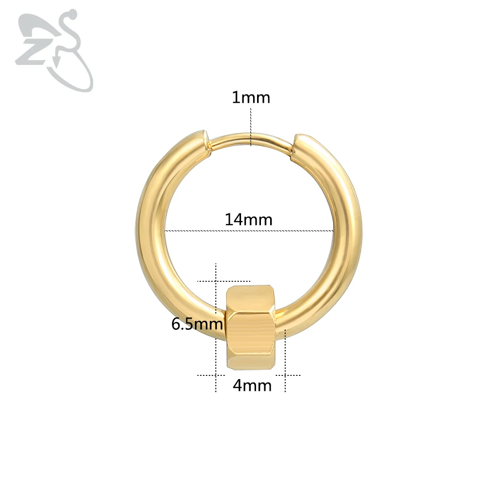 ZS ореховая форма серьги-кольца в стиле панк серебро черное золото хип хоп круглые серьги мужские байкерские ювелирные изделия маленькие круглые серьги для мужчин и женщин