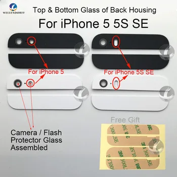 

1Set Back Glass For iPhone 5 5S SE Back Housing Glass Top Bottom Replacement Parts With Camera Flash Lens Circle + 3M Sticker