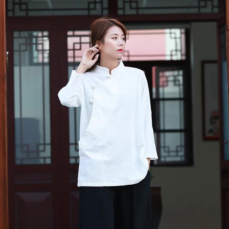 Длинная женская рубашка в китайском стиле, женская одежда, блузка, длинное кимоно для женщин, женские топы и блузки AA4266