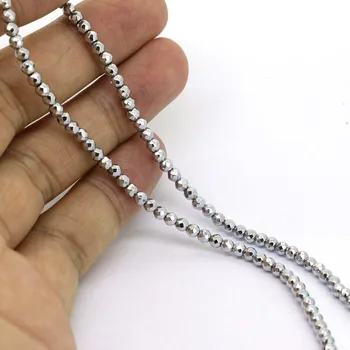 

3.5mm DIY Jewel Finding Beads,Hematite Faceted Round Silver Color Loose Beads