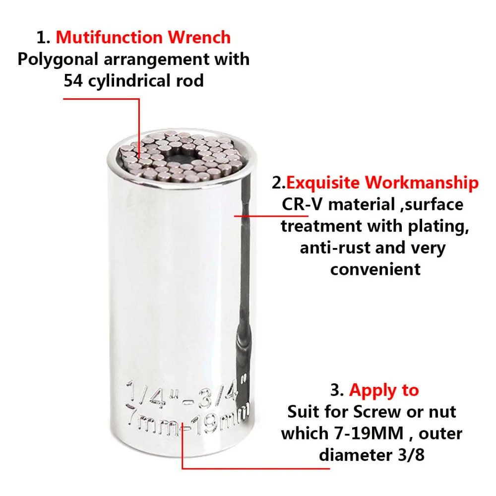 1 шт. 7-19 мм храповая втулка ключ магический гаечный ключ универсальный динамометрический ключ головка рукав Волшебная розетка мульти Ручной инструмент сплав адаптер