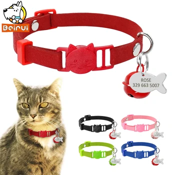 

Custom Cat Kitten Collar Soft Quick Release Personalised Collars Engraving Fish Tag with Bell For Small Medium Cat Dogs Puppy
