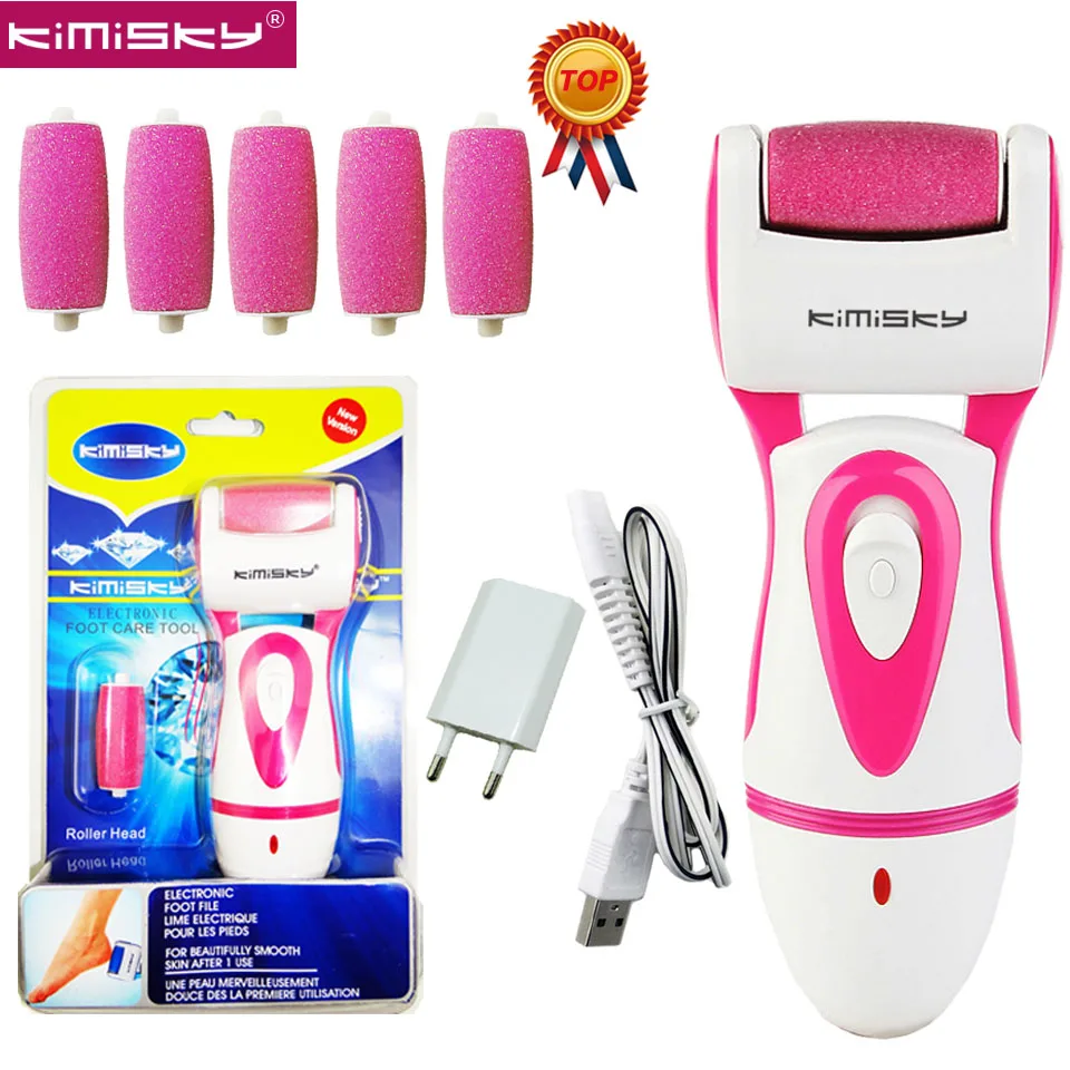 

HOT KIMISKY Red RECHARGEABLE Top Strong Electric Pedicure Tools Foot File Electric VS Scholls file Foot Care Tool +5 Roller Head