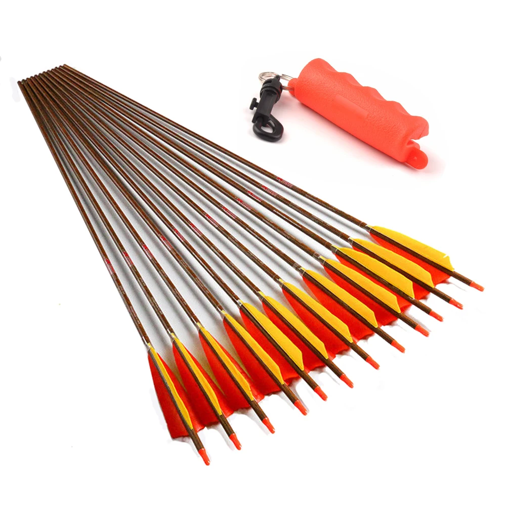 

Linkboy Archery 12pcs Pure Carbon Arrows Wood Skin Spine400 450 500 600 + Arrow Puller for Compound Bow Hunting Accessories