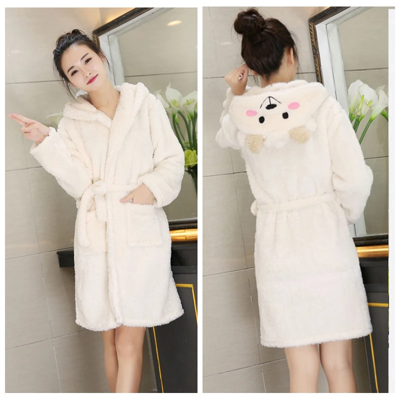 Preise Dicke Nachtwäsche Winter Nette Warme Bademäntel Frauen Cartoon Schafe Bad Robe Dressing Plus Größe Weich Kleid Brautjungfer Robes Weiblich