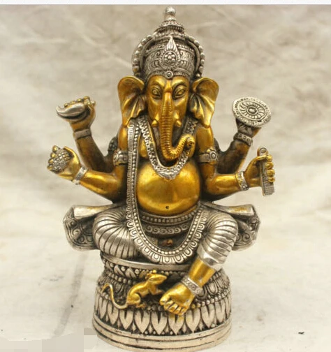 Китайская тибетская культура серебряная бронза Ganapati Ganesh статуя лорда Ганеши Buddha