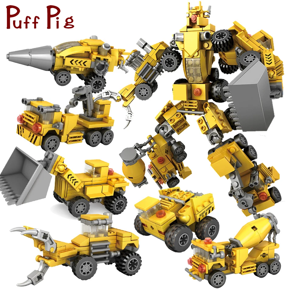 368pcs 6in1 Transformation Robot Series City Engineer Vehicle Building