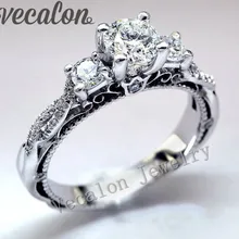 Promoción 94% de DESCUENTO Vecalon Venda de boda del anillo de Compromiso de la Vendimia para las mujeres de la Cz diamond anillo de Plata de Ley 925 anillo de Dedo Hembra