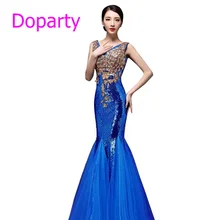 Doparty XS1 2016 uzun mavi pullu kırmızı mermaid dubai sevgiliye zarif kat uzunluk abiye düğün konuklar için giysisi giymek