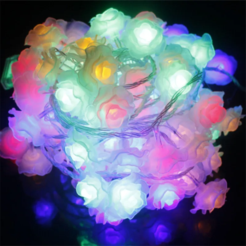 5M 40pcs Rose Flower Led String Lights 3pcs AA Battery Powered Fairy