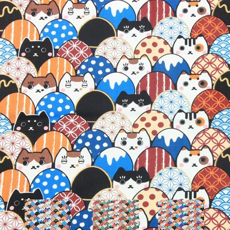 

CT12 1Yard High Grade Japanese Style Cats Printed 100% Cotton Fabric For Kids The Kimono Pajamas Handbag Sewing DIY Materials