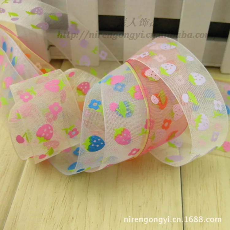 25mm-Strawberry-and-Flower-Chiffon-Ribbon-Volie-Satin-Ribbon-DIY ...