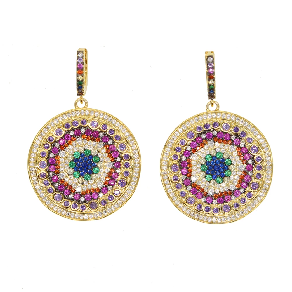 

High Quality Gold Color Big Circle Round Hoop Earrings For Women Geometric colour cz Earrings Party Jewelry Bohemian Accessories