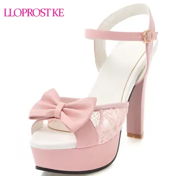 

Lloprost ke Thick High Heel Sandals Fashion Bowtie Open Toe Platform Shoes Woman 2018 Summer Buckle Footwear Size 34-43 MY462