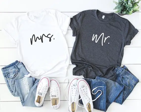 

Matching Couple Wifey Hubby Honeymoon Wedding MRS and MR TShirt Wife Husband Bride T-shirt Casual Fashion Top Tee Drop Ship