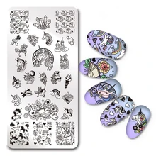 1Pc Rectangle Stamping Plate Unicorn Bear Flower Star Moon Origami Pattern Template Manicure Nail Art Plate