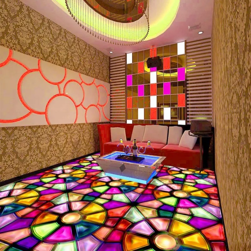 Free Shipping Custom Colorful parquet KTV floor wallpaper bedroom hotel
bar Self-adhesive theme restaurant flooring mural