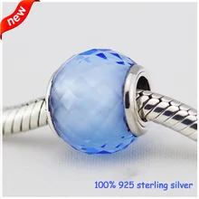Подходит Pandora Браслеты абстрактные граненые серебряные бусины с синим кварцем Летний стиль стерлингового серебра 925 Подвески «сделай сам» оптом