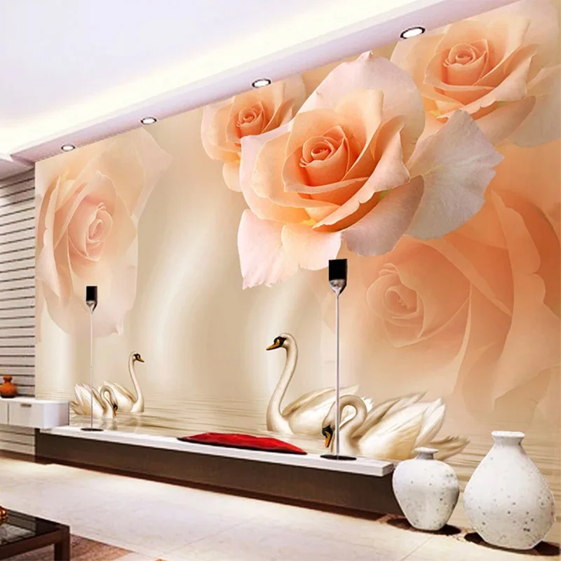 Европейский стиль 3D стерео Желтая роза Лебедь фото фрески обои Гостиная ТВ диван, домашний декор настенная Ткань Водонепроницаемая настенная бумага
