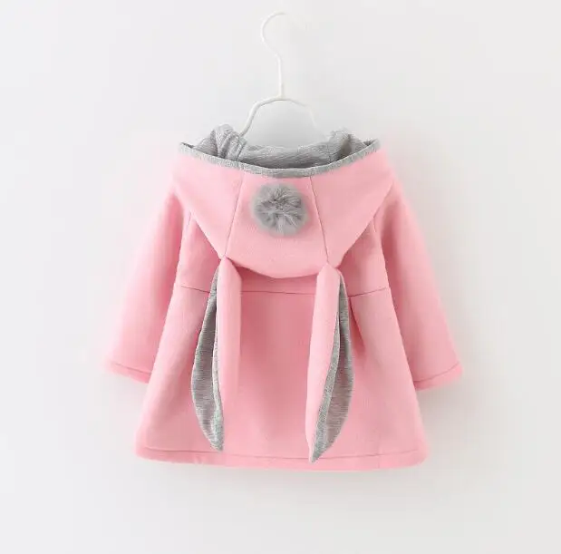 

Girls Cute Cartoon Rabbit Ear Hooded Jacket Pompom Winter Kids Warm Coats Children Outerwear Long Sleeve Tops Down Coat