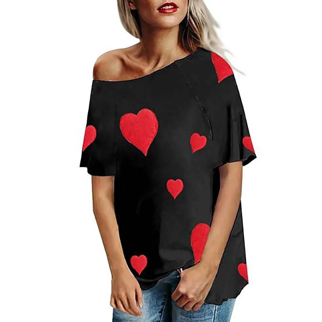 Black T Shirt Women T-shirt O Neck Heart Print Tee Shirt Femme Streetwear Tops Vintage Shirt Women Ropa Mujer 2019 Tshirt Women