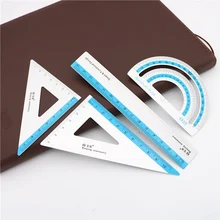 Regla de dibujo de aleación de aluminio UV, 4 unids/set, geometría, TriangleRuler, transportador de recta, variedad de reglas
