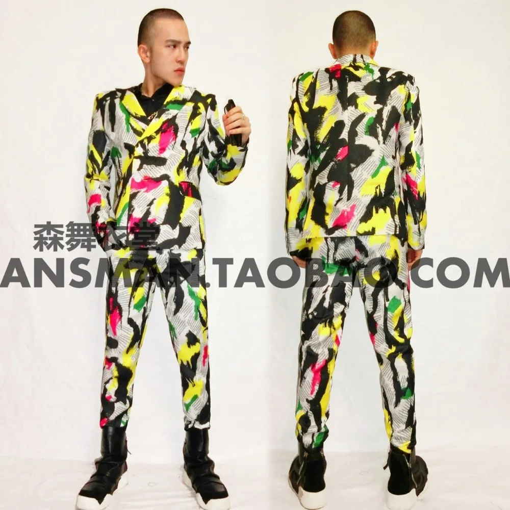 S-5xl Новый 2021 для мужчин тонкий Dj Монстер Хай-град костюм с граффити куртка певица