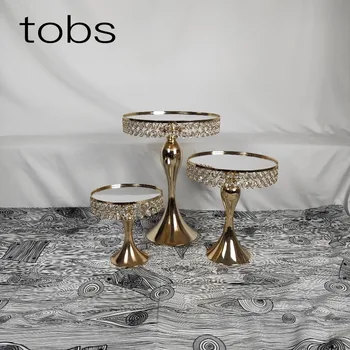 

1pcs-3pcs Gold Crystal cake stand set Electroplating gold mirror face wedding