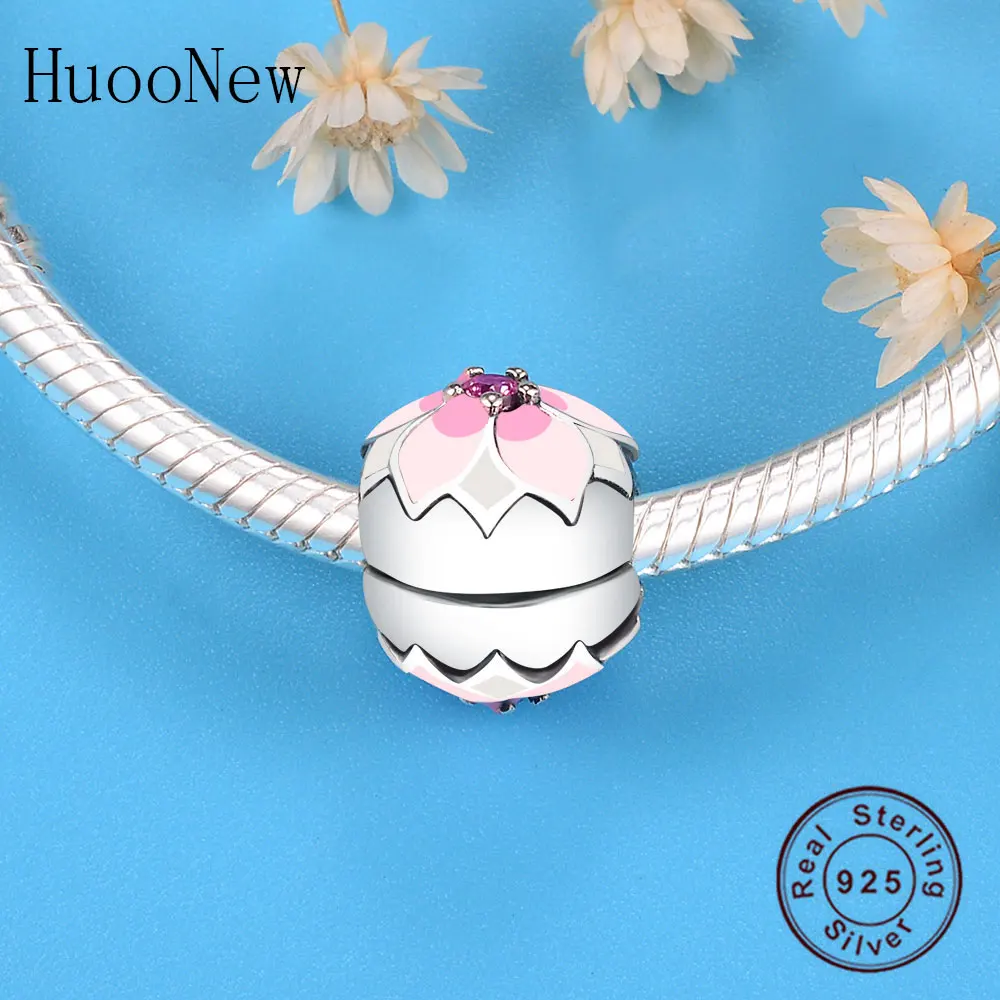 

Pink Enamel Flower Clip Beads 2019 Spring Fit Original Pandora Charms Bracelet 925 Sterling Silver Jewelry Pulsera Gift Berloque