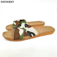 FAYUEKEY/Новинка; летние домашние льняные дышащие тапочки; мужские камуфляжные тапочки с перекрестными ремешками; пляжные тапочки с открытым носком