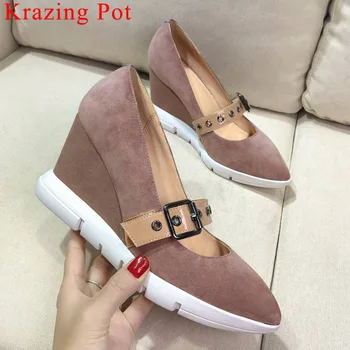 

2019 new arrival kid suede buckle strap wedges high heels pointed toe European style platform Spring brand vulcanized shoes L16