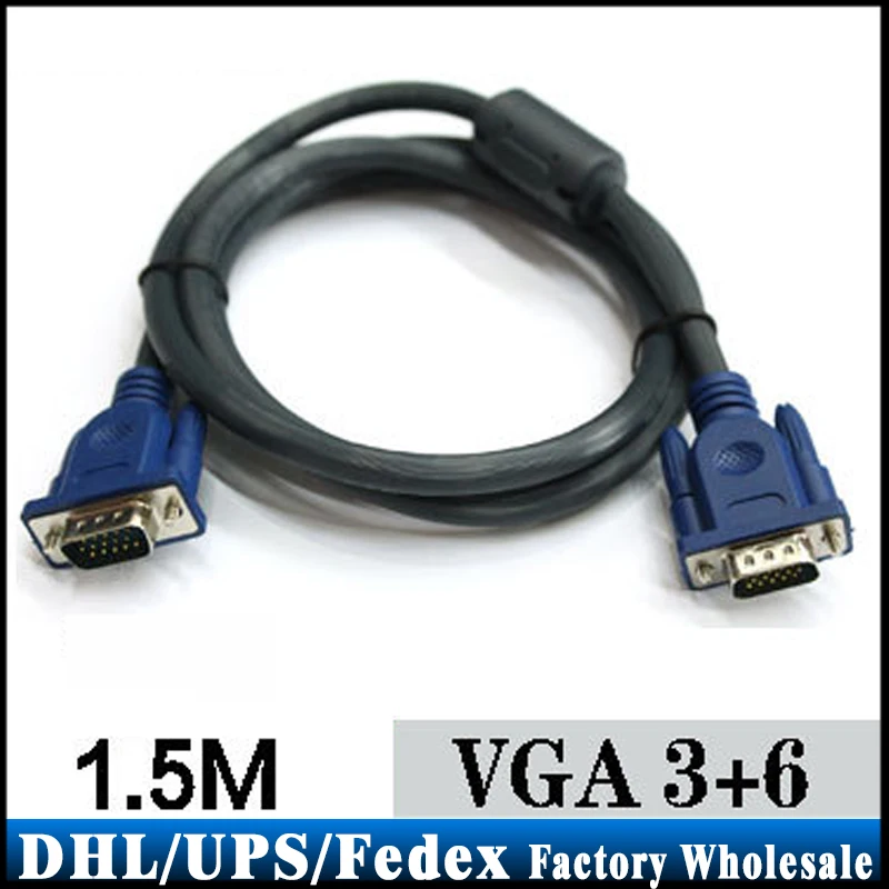(Wholesale) 100pcs/lot PC TV projector VGA Cable 3+6 Core VGA Cable 1.5