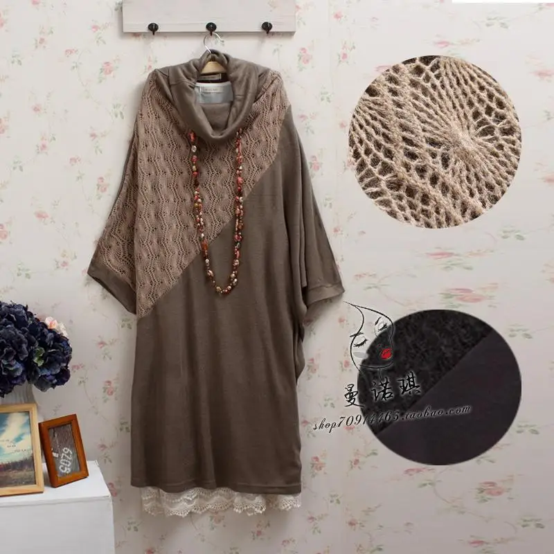 

2015 Mori girl harajuku one-piece spring dress turtleneck crotch cutout three quarter sleeve Brandy vestido longo festa oncinha