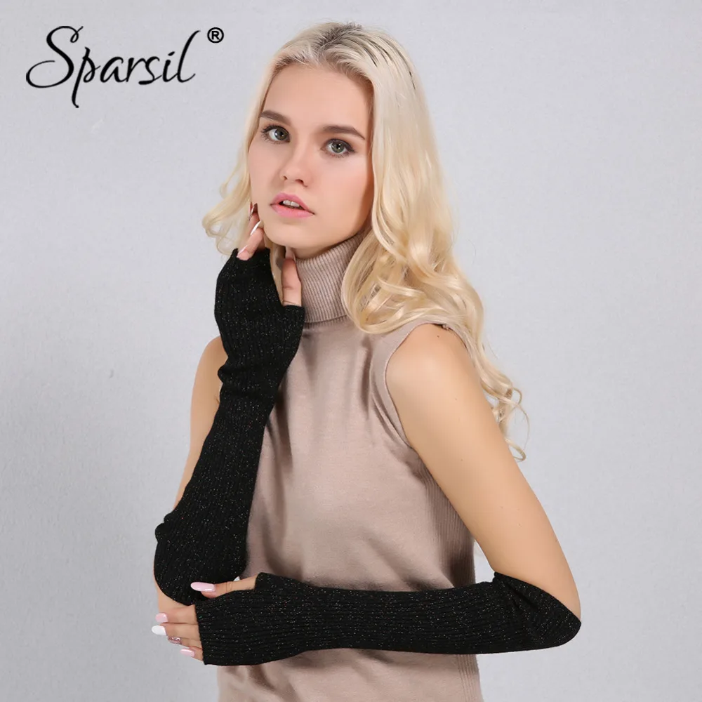 Sparsil Women Winter Cashmere Long Glove Solid Colorful Shiny Point