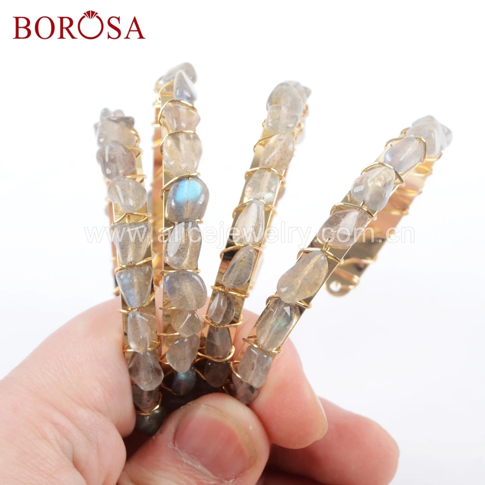 BOROSA 5/10 шт Мода натуральный Лабрадорит шнур для бус Обёрточная бумага золото Цвет браслет Drusy украшение браслет из камней для Для женщин