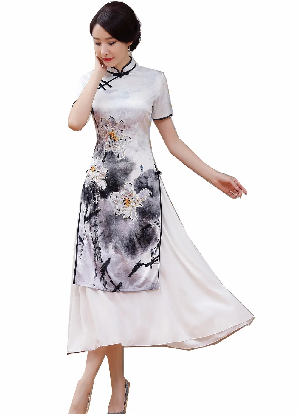 Шанхай история Вьетнам Aodai Китайская традиционная Костюмы для Для женщин длинные Qipao Китайский Восточный белое платье Cheongsam Ао Дай