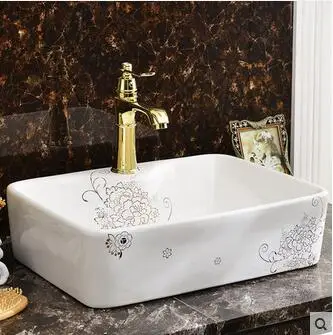 

European golden square stage basin sink lavatory basin of ceramic art Sink basin
