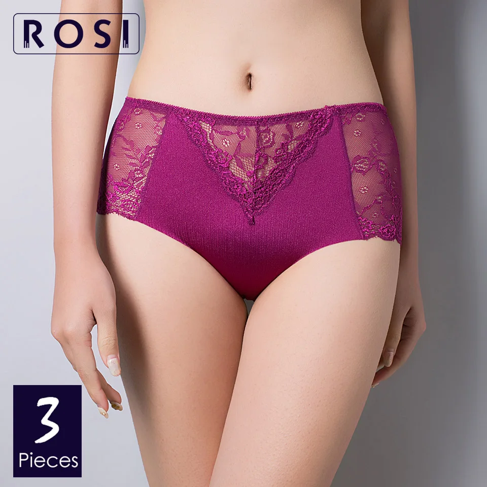 

Lace Panties Women Seamless Underwear Silk Briefs Hip Mid Rise Sexy Transparent Lace Lingerie for Ladies Brand 3 Pcs/lot ROSI