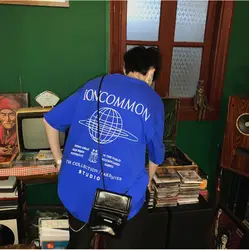 Мужская футболка, Новинка лета 2019, тонкая хлопковая Футболка с монограммой и пятиминутным рукавом, свободная повседневная Молодежная