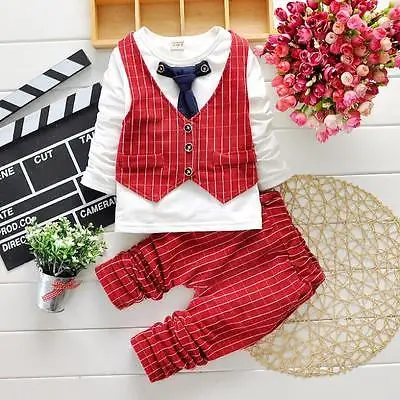 

2pcs Baby Boy Tie Gentleman Coat and Romper Kids Suit Set Toddler Clothes formal wear clothing Costume