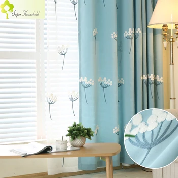 

2018 Real Cortina Cortinas Dormitorio New Arrival Blue/pink Tulle Window For Living Room/ Bedroom Embroidered Dandelion Drapes