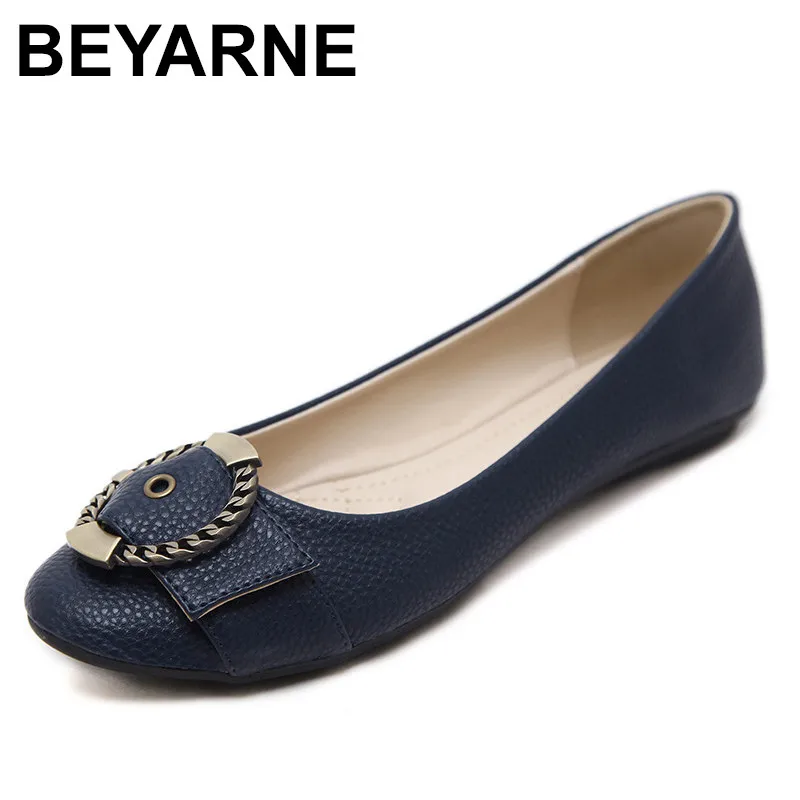 

BEYARNE Flat Shoes Women Shallow Mouth Buckle Ballerina Flats Wedding Shoes Flat Heel Ladies Casual Shoes Plus Size 35-41
