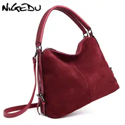 NIGEDU замшевые женские сумки большие зимние новые женские сумки брендовые роскошные дизайнерские сумки на ремне Лоскутные кожаные