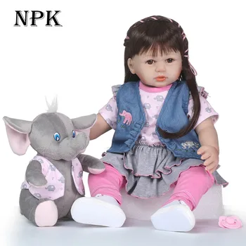 

22inch NPK Baby Dolls Cute Soft Silicone Reborn Baby Doll Realistic Imitation Long Hair Newborn Girl Bathing Playmate Toys