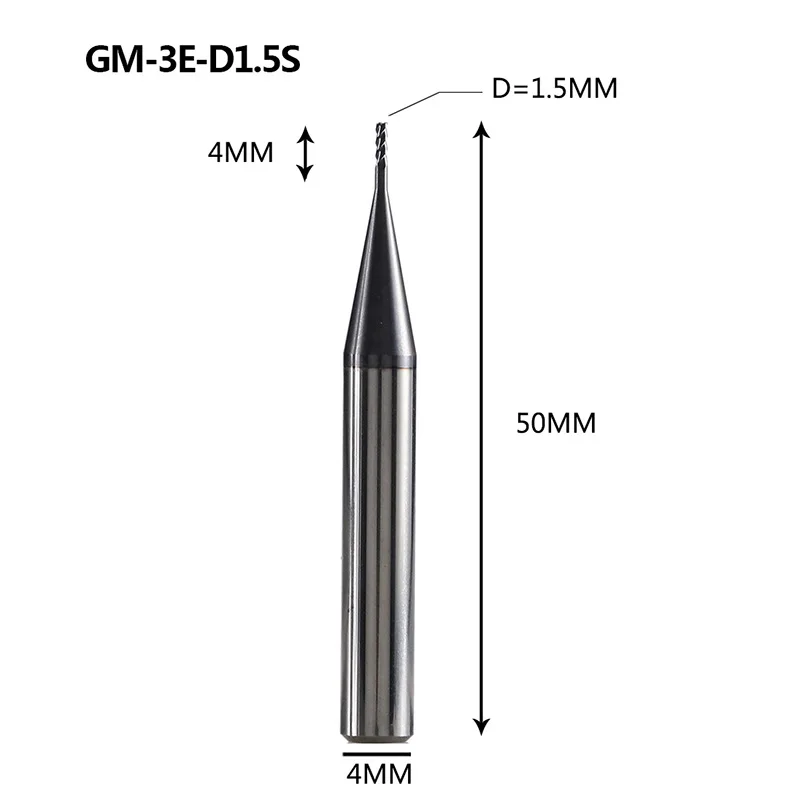 GM-3E Вольфрамовая сталь 3 Флейта с квадратной головкой с покрытием Концевая мельница с ЧПУ Фрезерный резак режущие инструменты для обработки металла приплюснутый фрезерный станок - Длина режущей кромки: GM-3E-D1.5S