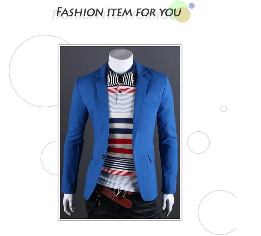 Мужские корейской slim fit Модный хлопковый Блейзер пиджак черного синего и