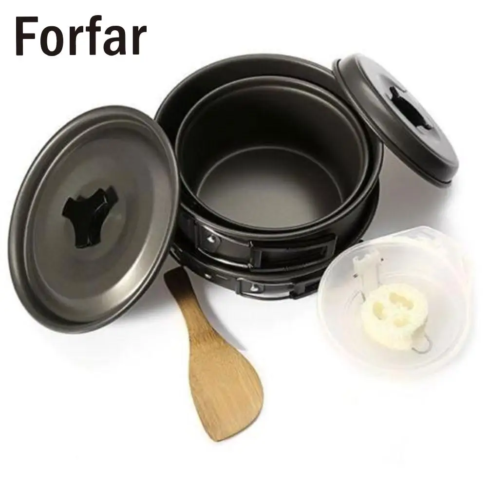 Al aire libre Vajilla práctico cocinar 8 unids/set picnic pot Bowl conveniente negro excursión Utensilios de cocina aleación de aluminio portátil