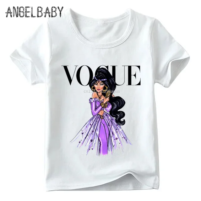 Boys and Girls VOGUE Princess Print T shirt Baby Cartoon White T-shirt Kids Summer Funny Harajuku Casual Clothes,HKP5209 5