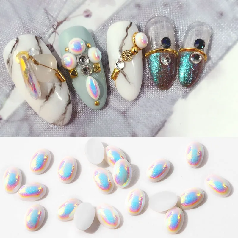 

1 Box Round/Tear Drop/ ABS/Oval Shape Imitation Pearls Half Round Flatback Beads White AB Nail Art DIY Decoration Makeup Tools