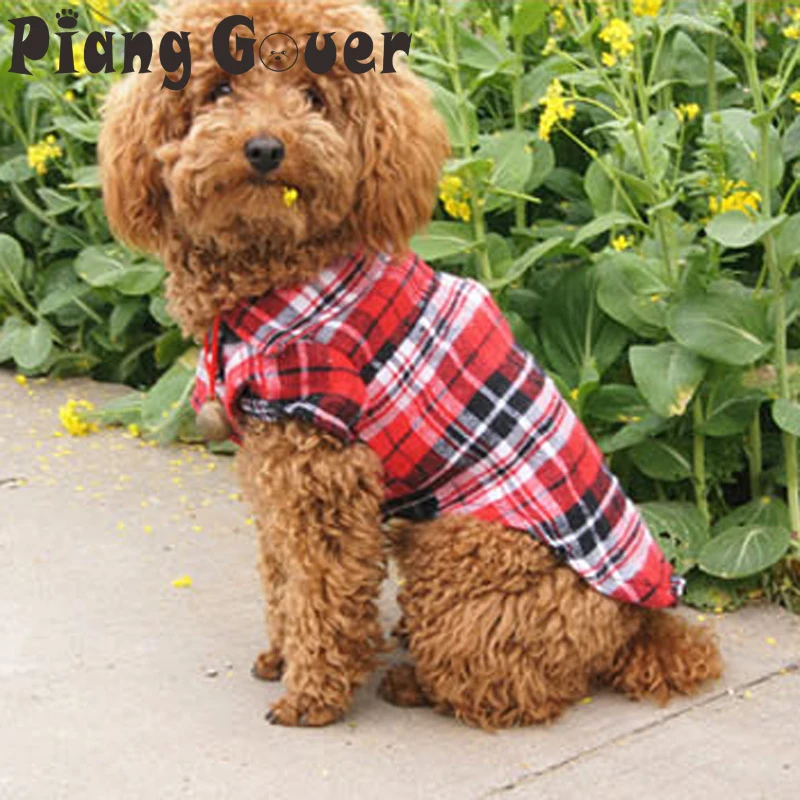 Plaid Dog Clothes Pet Red Green Plaid Shirt Spring Summer Clothes.